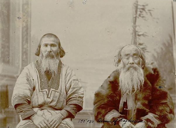 Portrait of two Ainu old men from Sakhalin.
